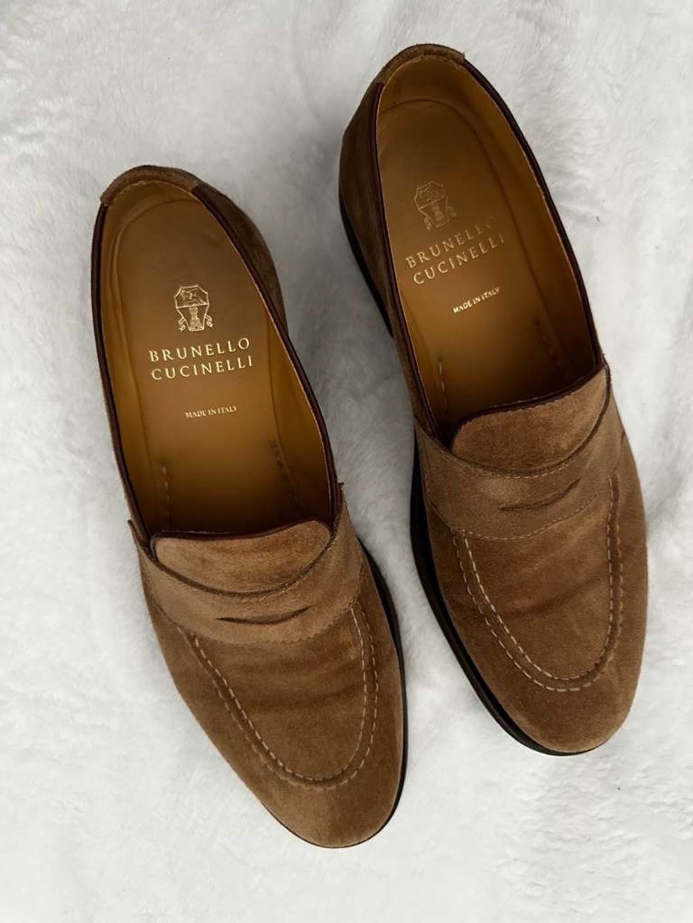 Brunello Cucinelli Tan Suede Penny Loafers